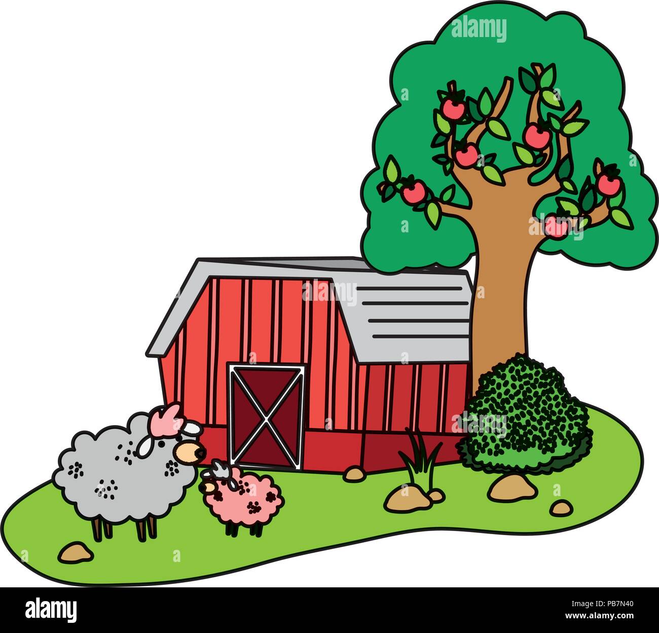 color house farm with sheeps animals and tree Stock Vector Image & Art ...