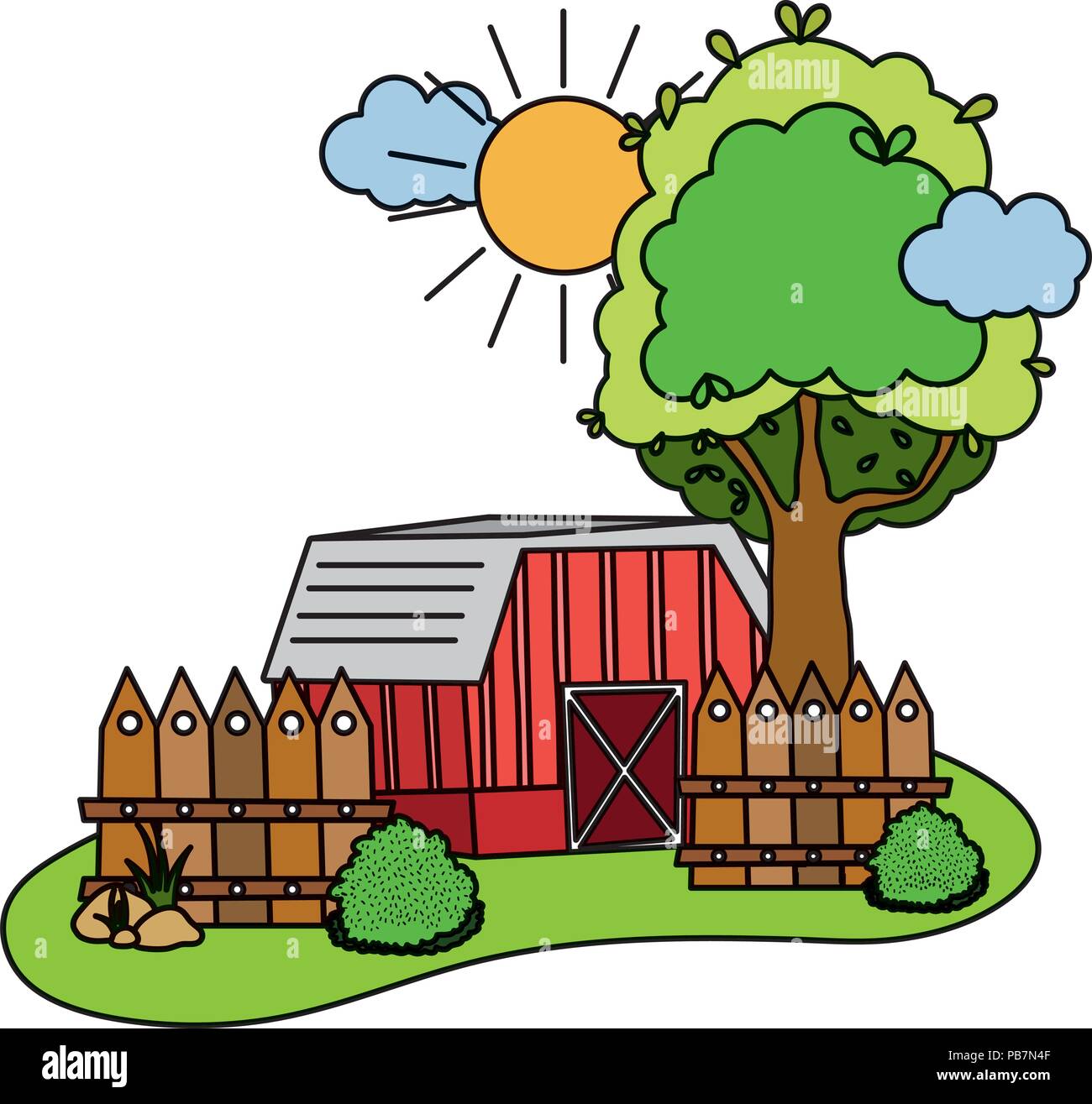 color house farm with wood grillage and bushes Stock Vector Image & Art ...
