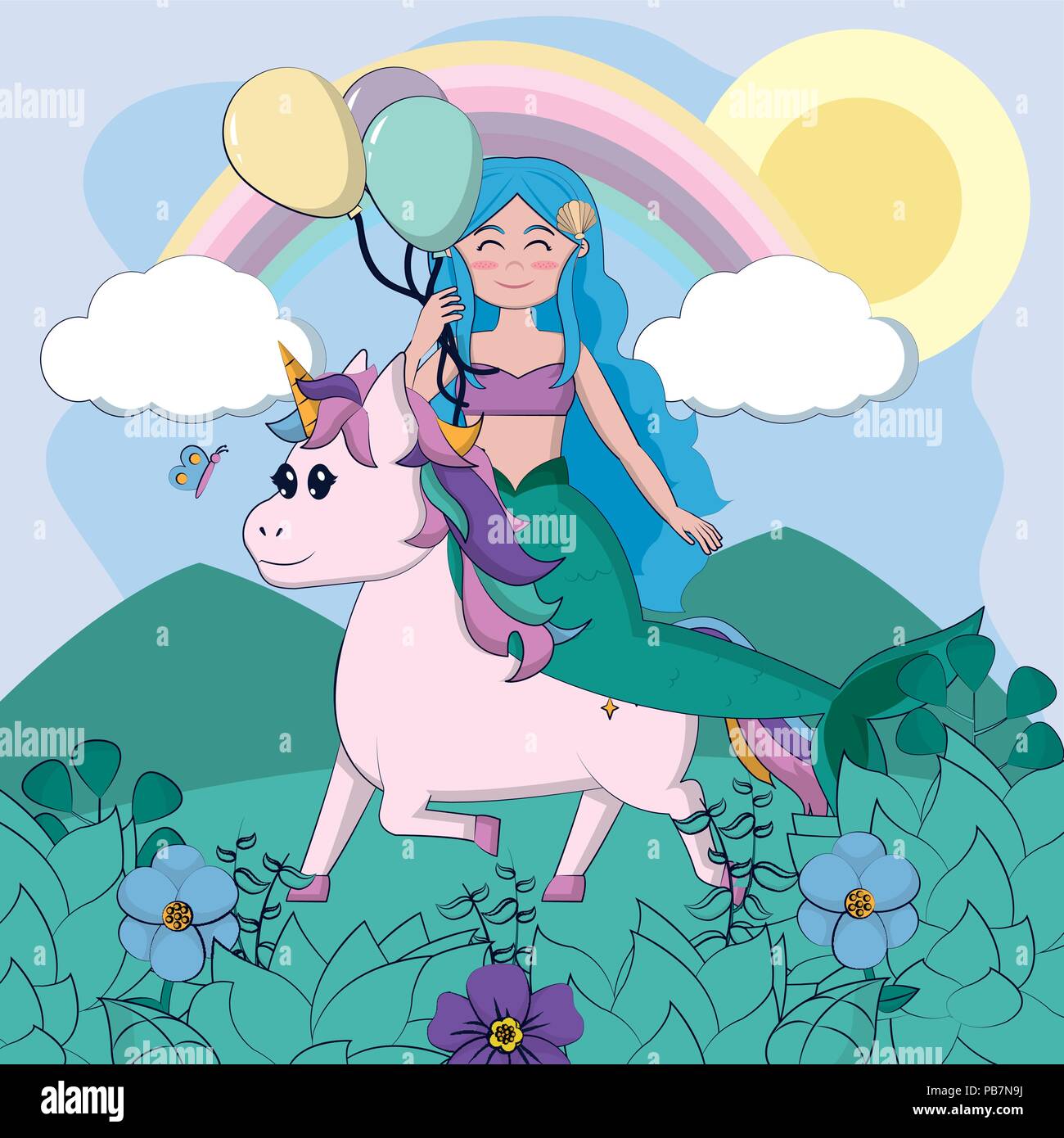 Beautiful unicorn with mermaid Stock Vector Image & Art Alamy