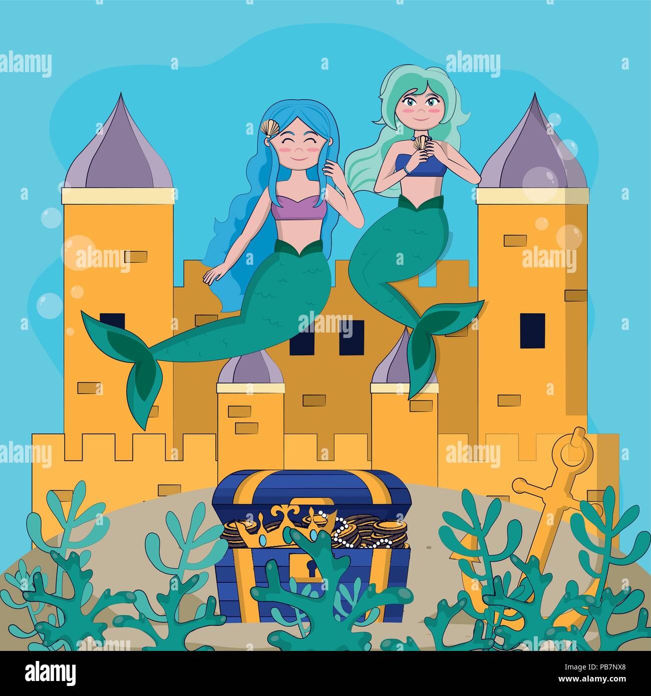Beautiful and magic mermaid cartoon Stock Vector Image & Art - Alamy