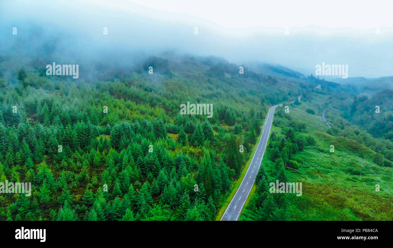 Typical views in the Scottish Highlands - aerial drone footage Stock Photo