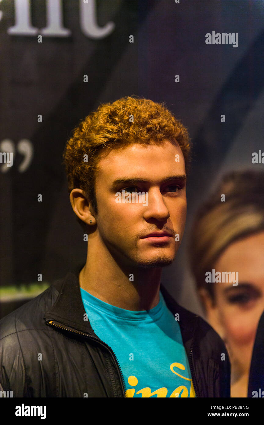 NEW YORK, USA SEP 22, 2015 Justin Timberlake and Nsync in Madame Tussaud wax museum, TImes