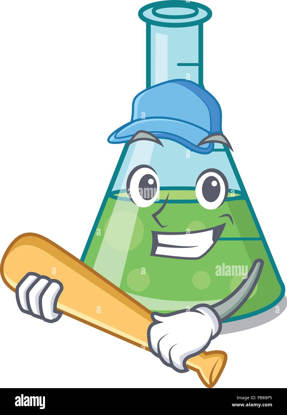 Playing baseball science beaker character cartoon Stock Vector Image