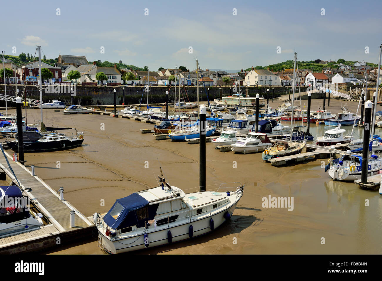 Watchet harbour at low tide. Stock Photo