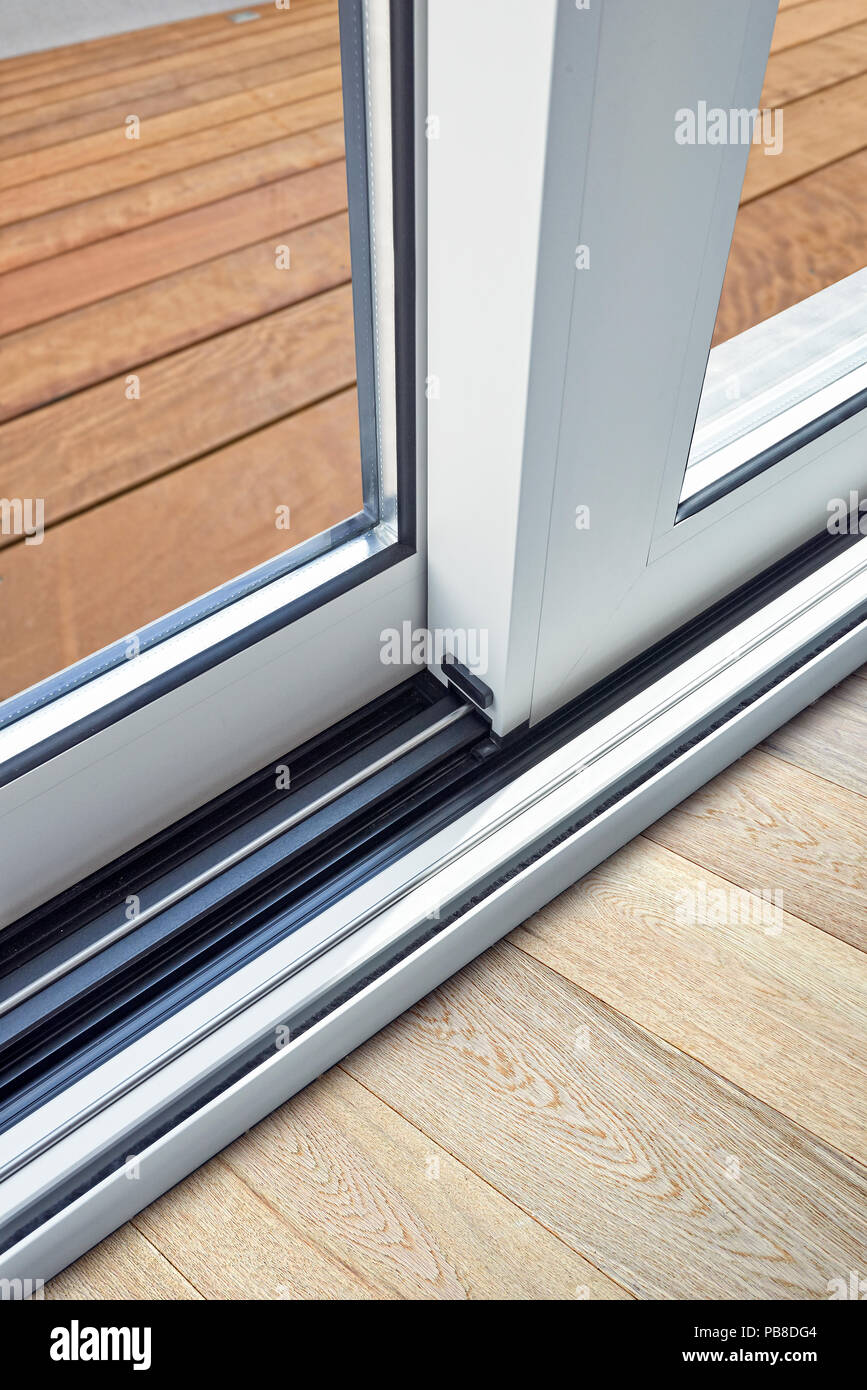 Sliding glass door detail and rail embed in floor Stock Photo Alamy