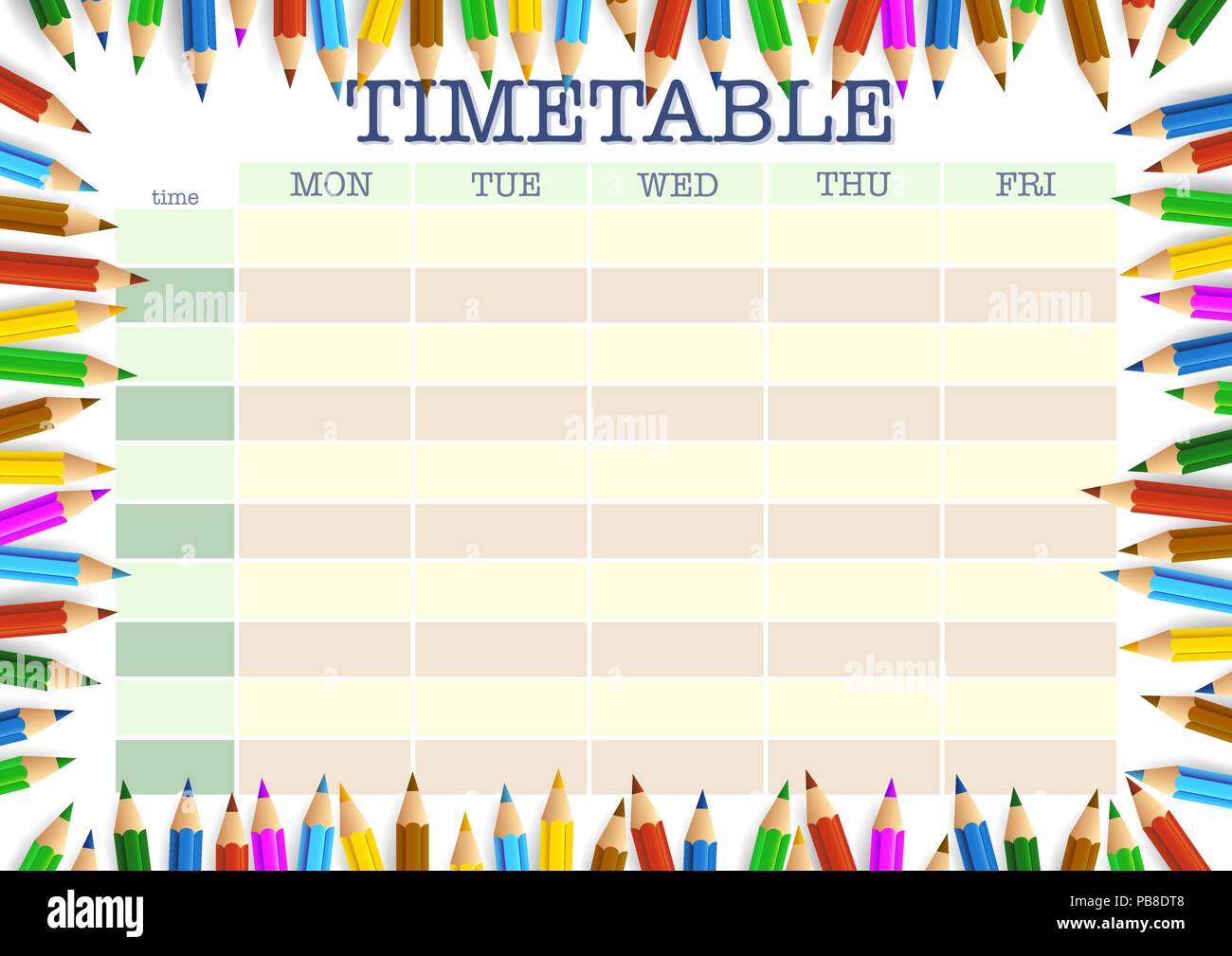 school timetable surrounded by colored pencils template Stock Vector Image & Art Alamy