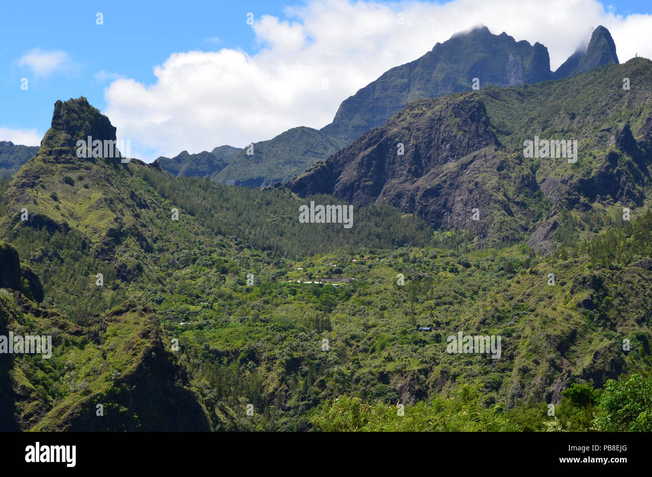 Mafate volcanic caldera in the island of Réunion, Indian Ocean Stock Photo