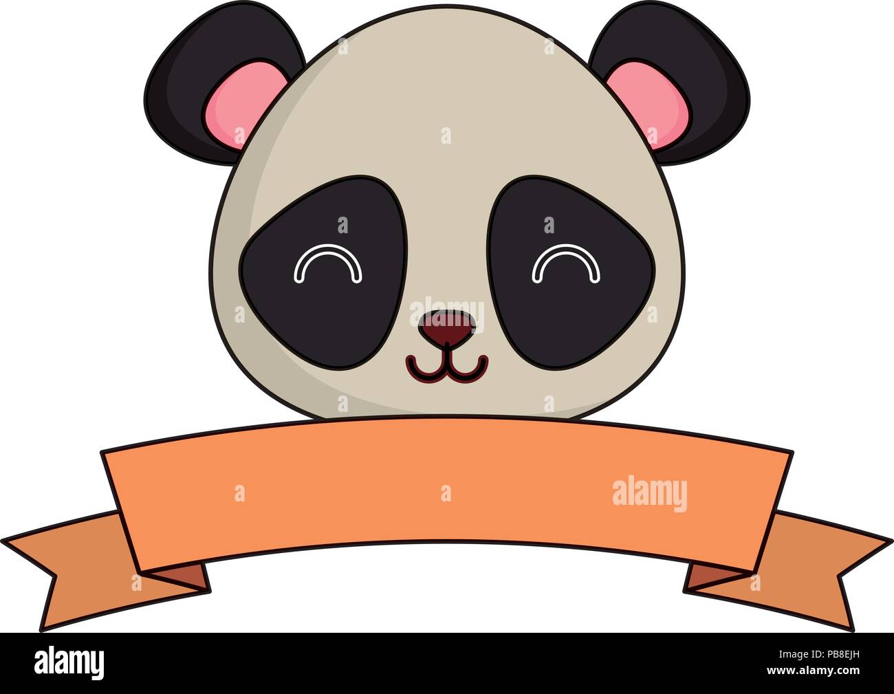 decorative ribbon with cute panda bear icon over white background ...