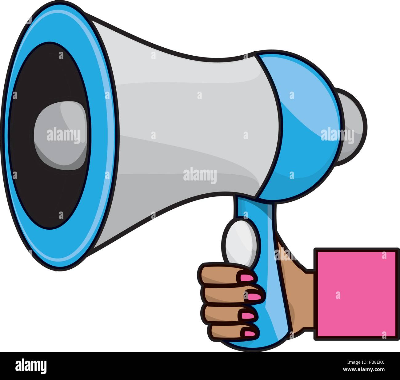 hand holding a megaphone over white background, vector illustration ...