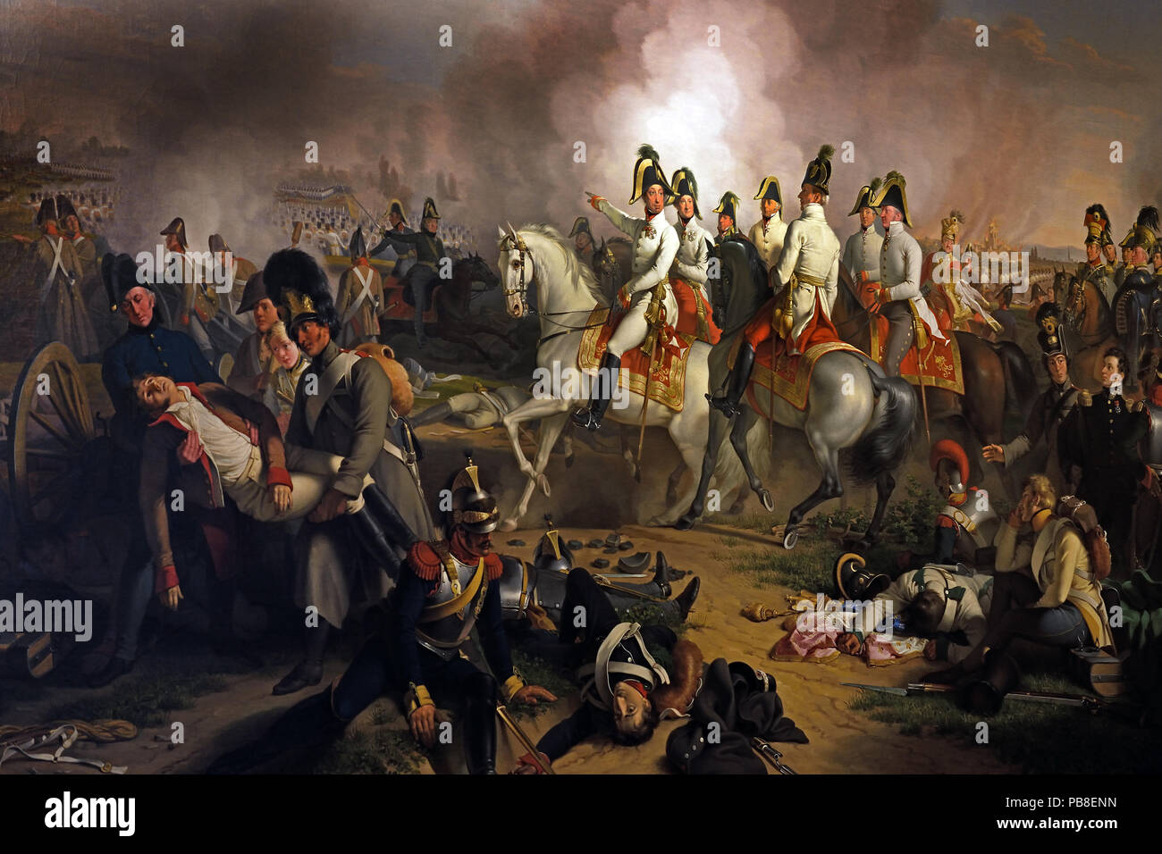 Erzherzog Carl - Charles, Archduke of Austria Battle of Aspern and Eßling 1820 Johann Peter Krafft 1780-1856  Painting 1820 German-born Austrian painter  ermany ( Charles, Archduke of Austria; army commander; 1771-1847.Archduke Charles with his staff at the battle of Aspern. Napoleonic Wars, Battle of Aspern and Eßling, 21.-22. May 1809: Austrian victory over Napoleon. Stock Photo