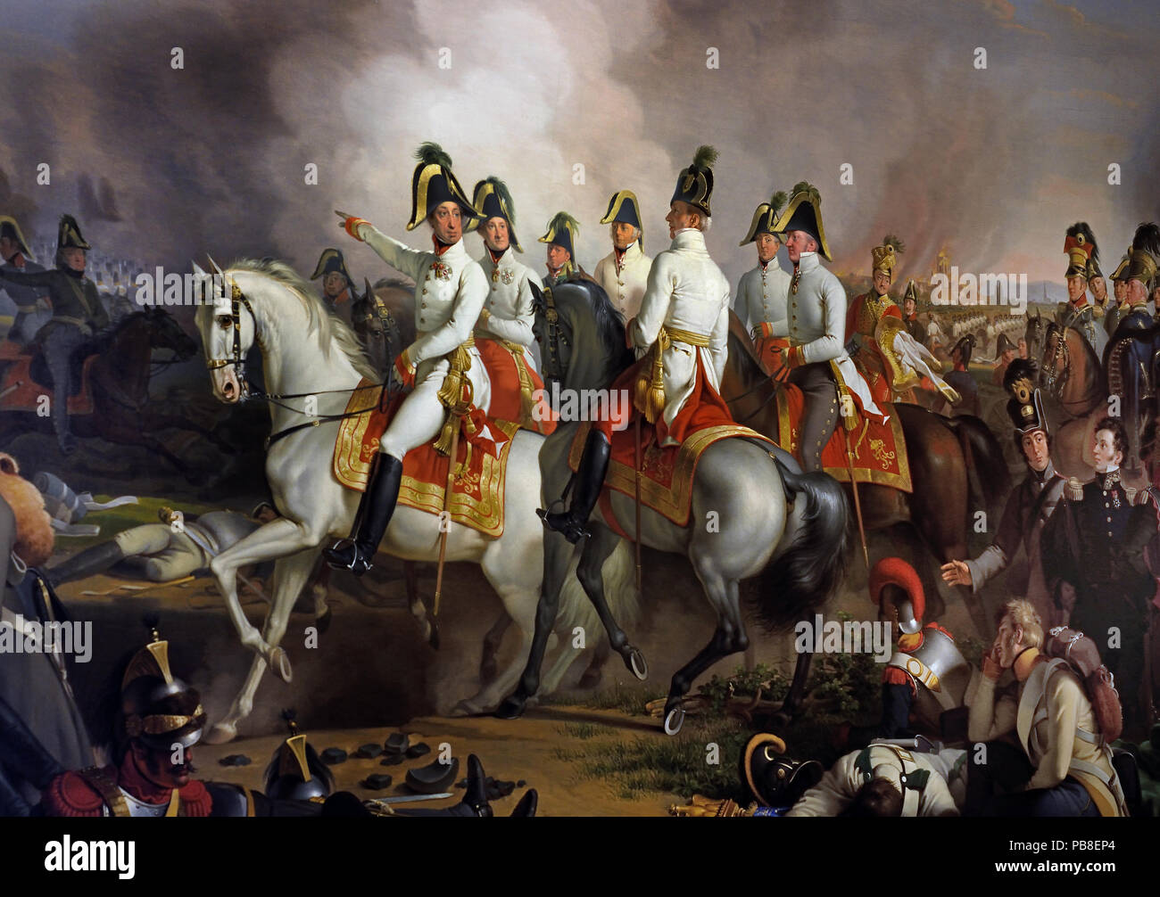 Erzherzog Carl - Charles, Archduke of Austria Battle of Aspern and Eßling 1820 Johann Peter Krafft 1780-1856  Painting 1820 German-born Austrian painter  ermany ( Charles, Archduke of Austria; army commander; 1771-1847.Archduke Charles with his staff at the battle of Aspern. Napoleonic Wars, Battle of Aspern and Eßling, 21.-22. May 1809: Austrian victory over Napoleon. Stock Photo