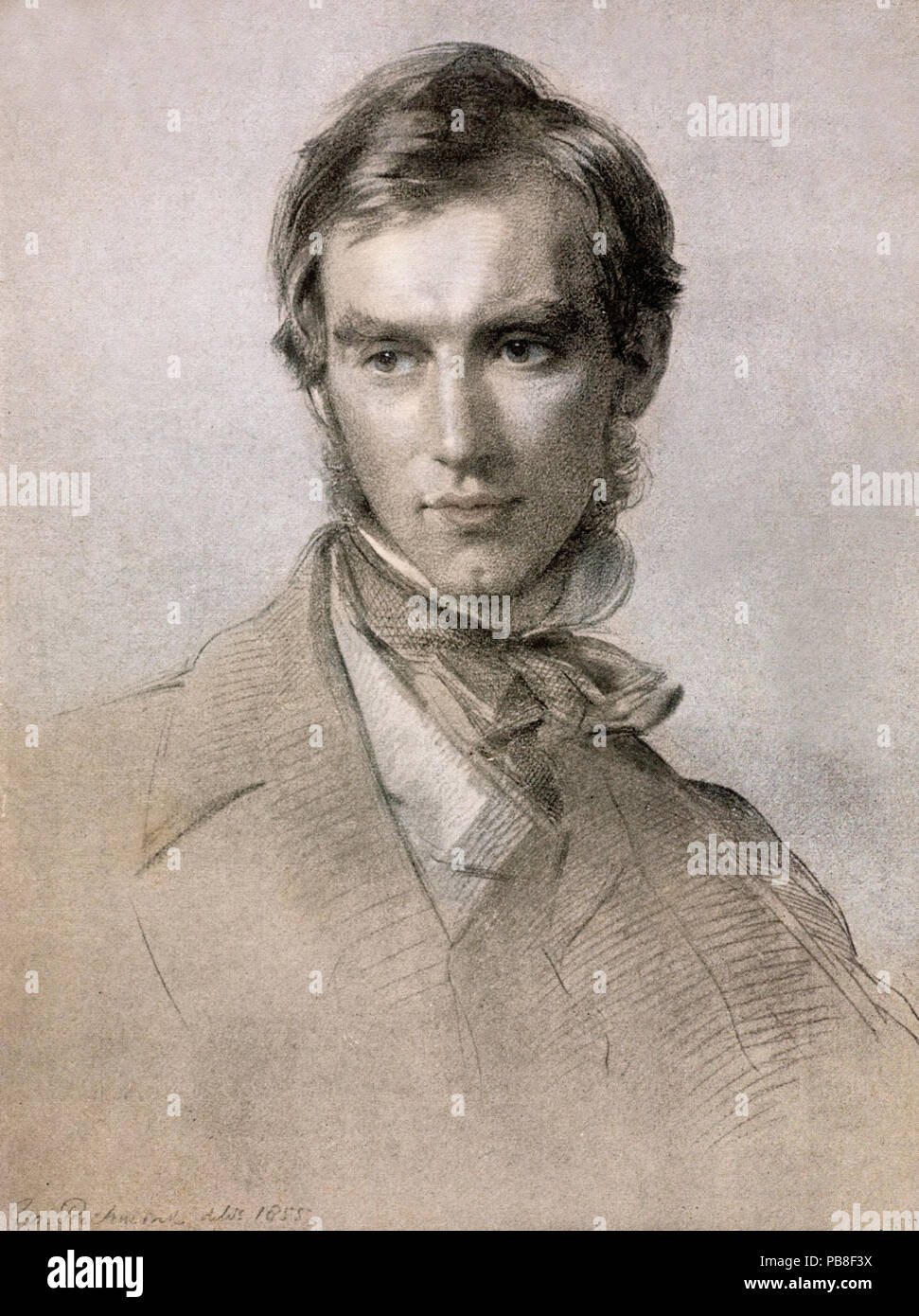 Illustration of Joseph Dalton Hooker (1817- 1912)  botanist, by George Richmond, reproduced in Hooker's ' Life and Letters'. Hooker was a good friend of Darwin and the director of Kew Gardens. Stock Photo