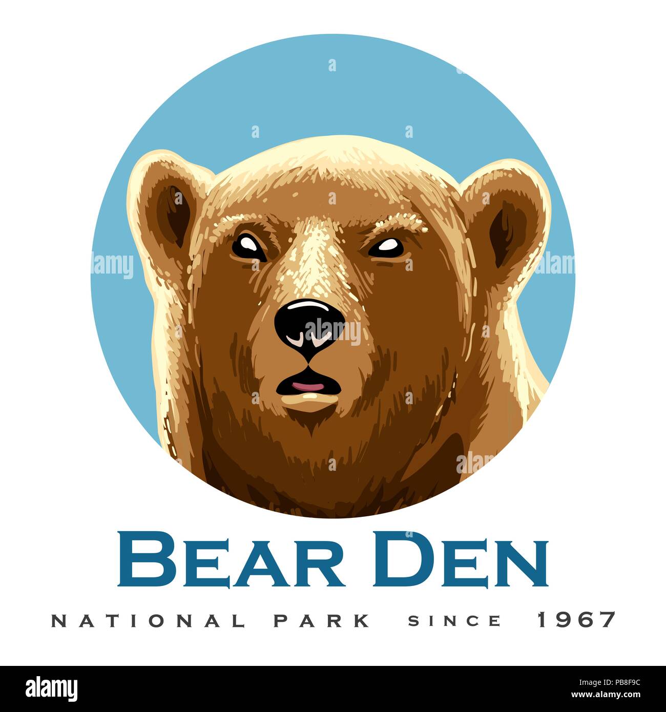 Wild Bear Head Emblem with wording Bear Den/ Vector Illustration. Stock Vector