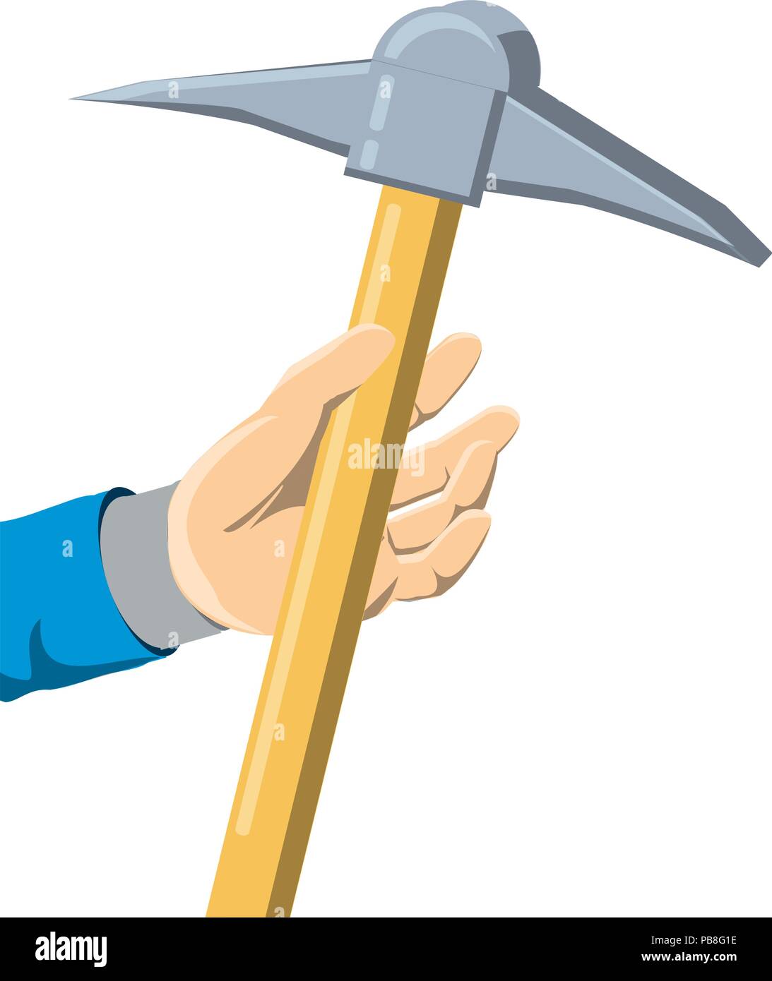 hand holding a pickaxe icon over white background, vector illustration
