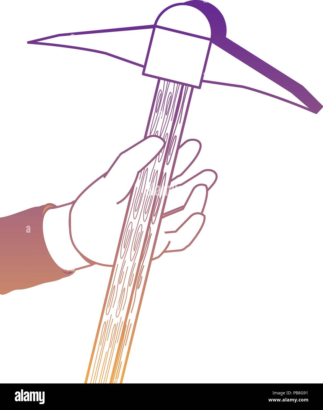 hand holding a pickaxe icon over white background, vector illustration