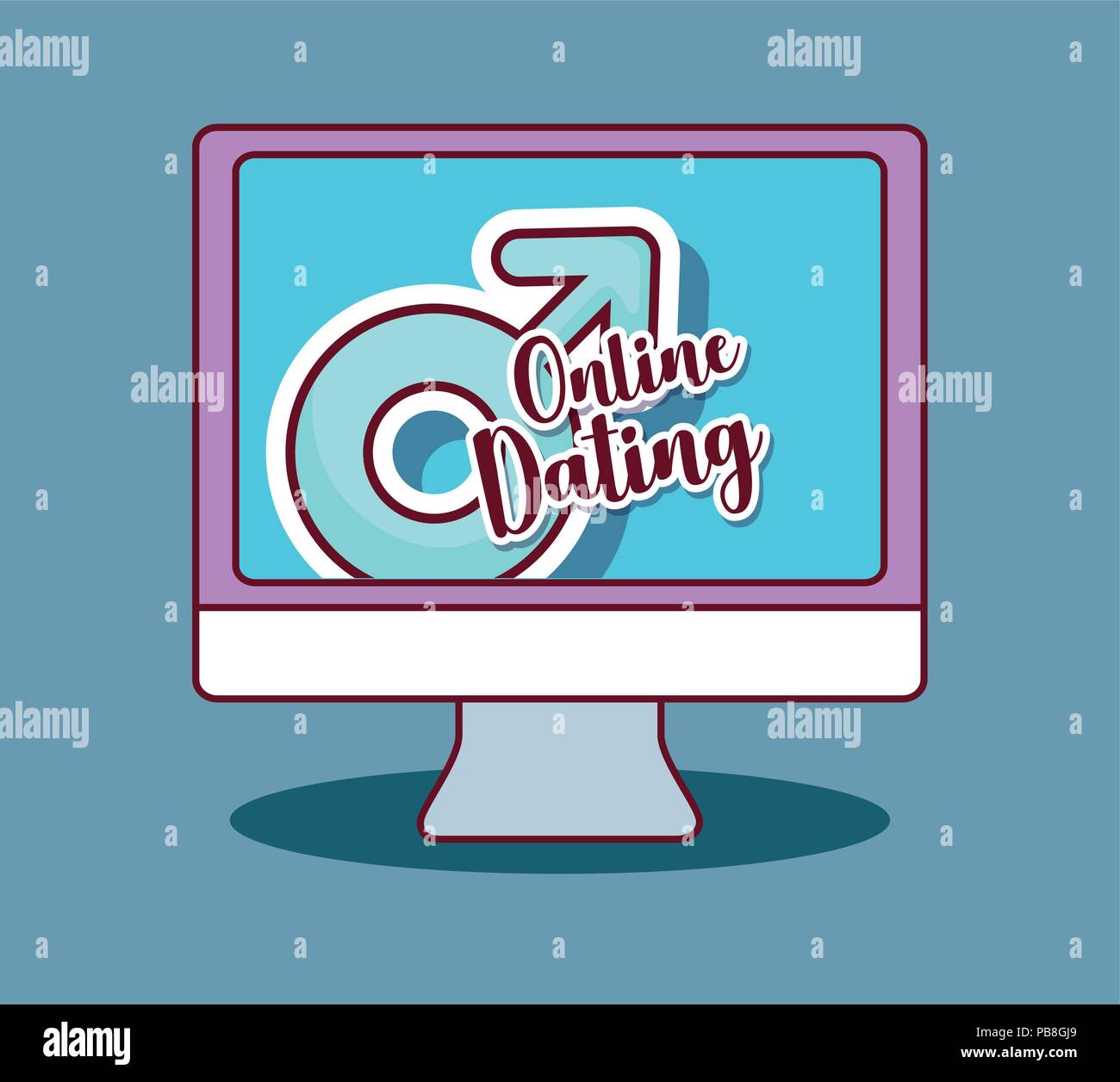 Online dating design with computer and male symbol over blue background ...