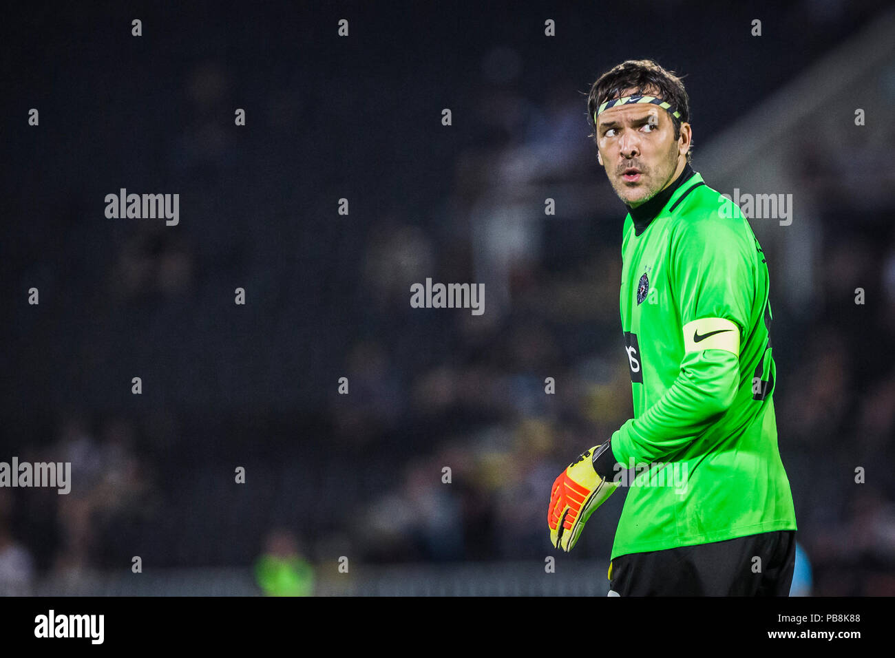 Belgrade, Serbia. 26th July, 2018. UEFA Europa League: FK Partizan v FK Trakai, Belgrade, Serbia. Goalkeeper Vladimir Stojkovic of Partizan looks at the time table Credit: Nikola Krstic/Alamy Live News Stock Photo