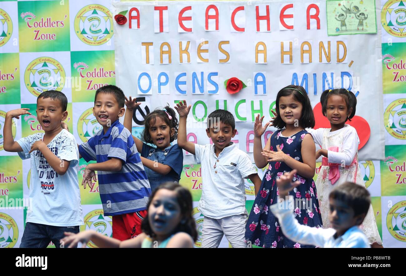 Kathmandu, Nepal. 27th July, 2018. Children perform during celebrations