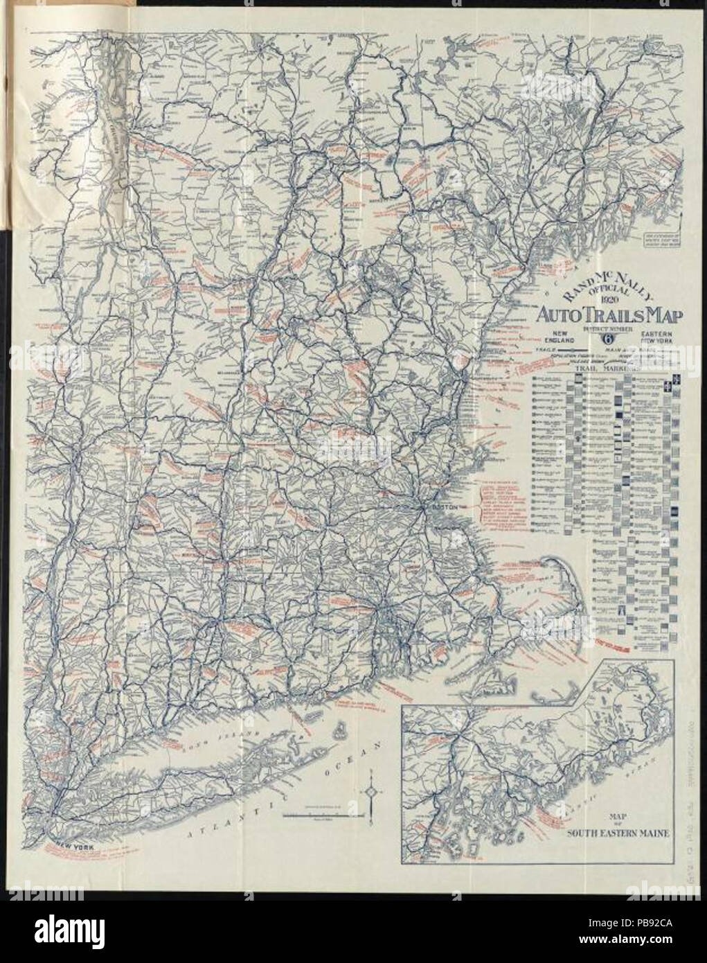 1245 Rand McNally official 1920 auto trails map - District number 6 - New England, eastern New York. (10144269403) Stock Photo