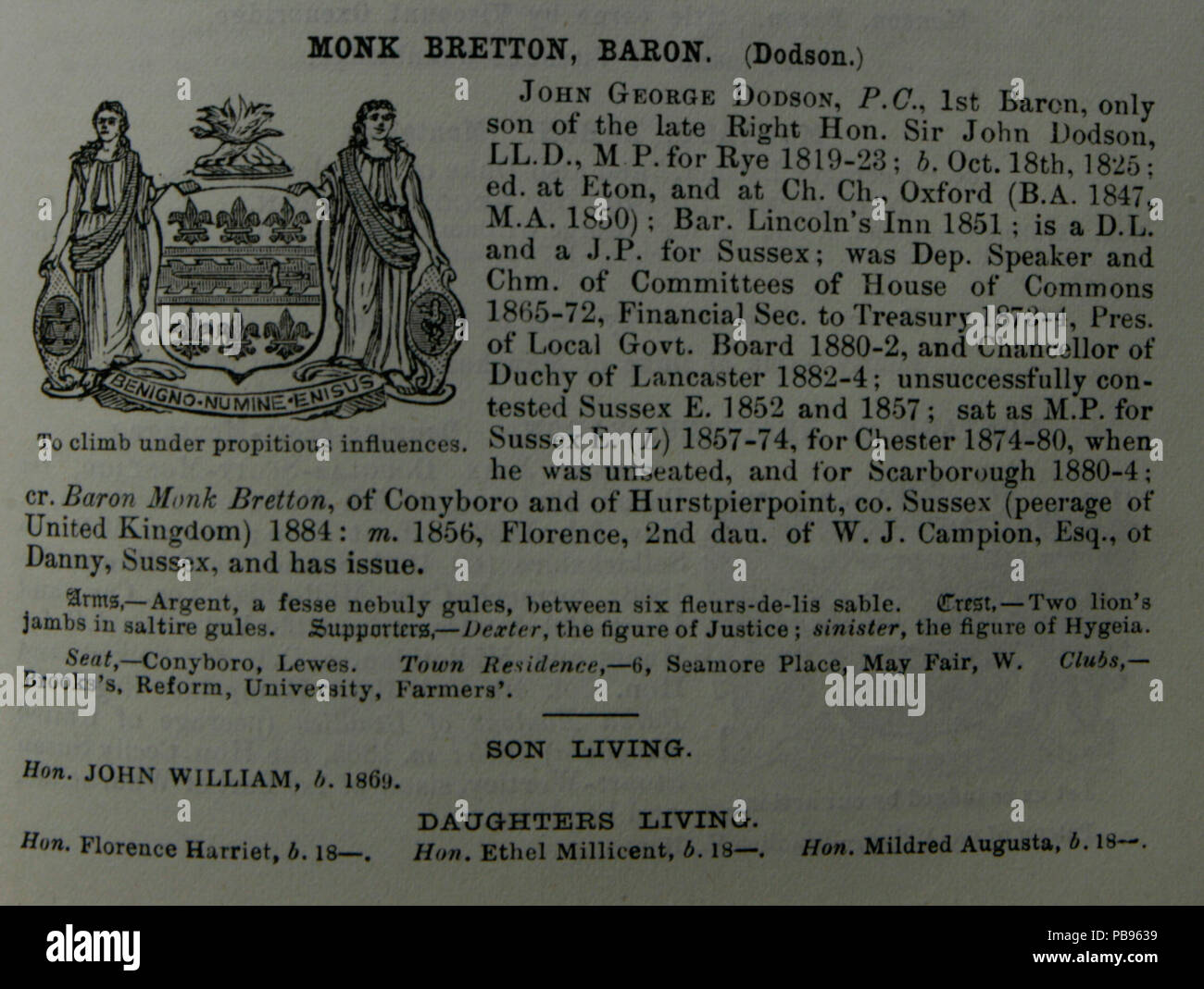 937 Lord Monk Bretton as described by Debrett's Peerage, London, 1888