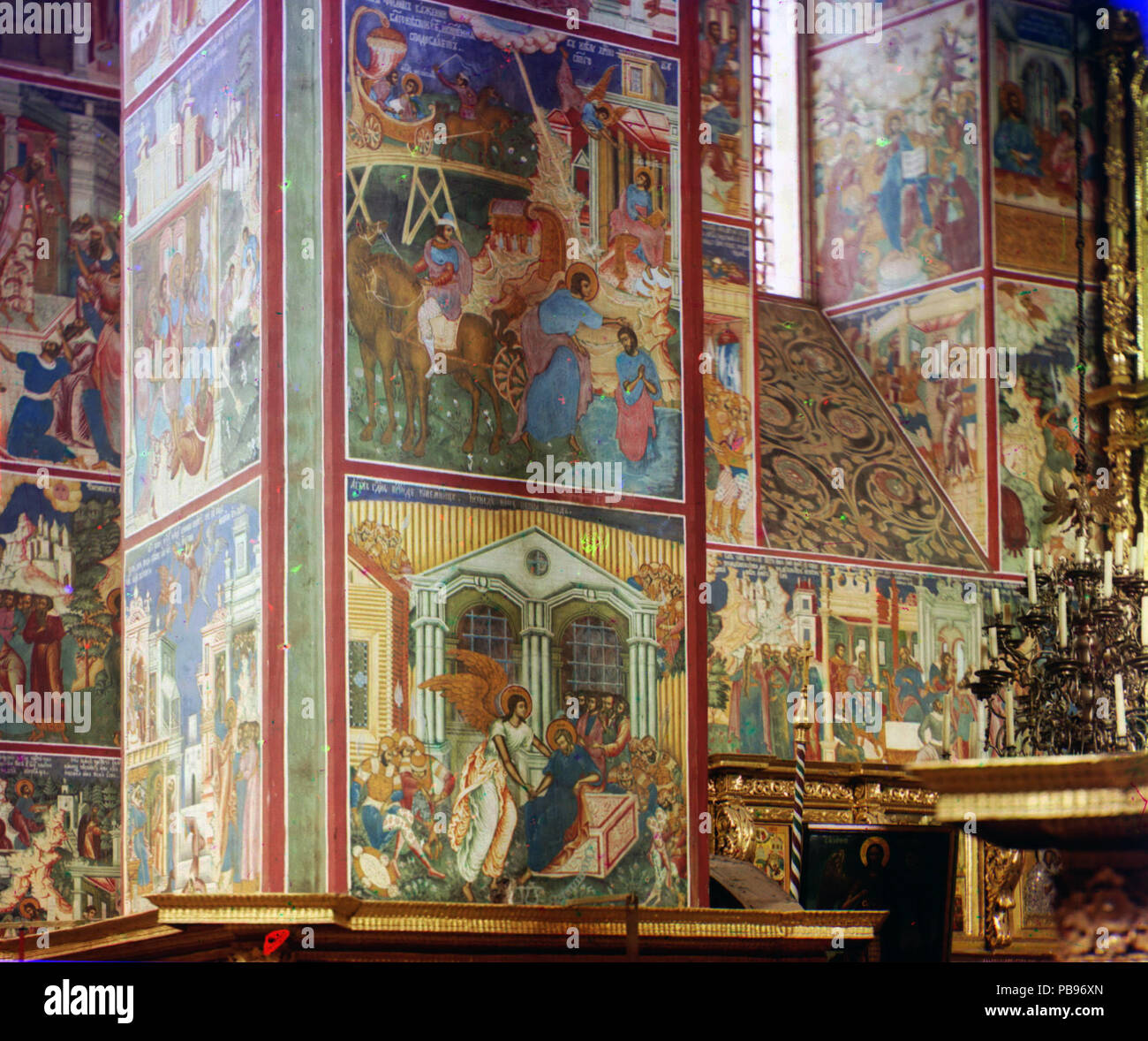 1830 Wallpainting of a pillar in the Church of St. John the Precursor (Prokudin-Gorsky) Stock Photo