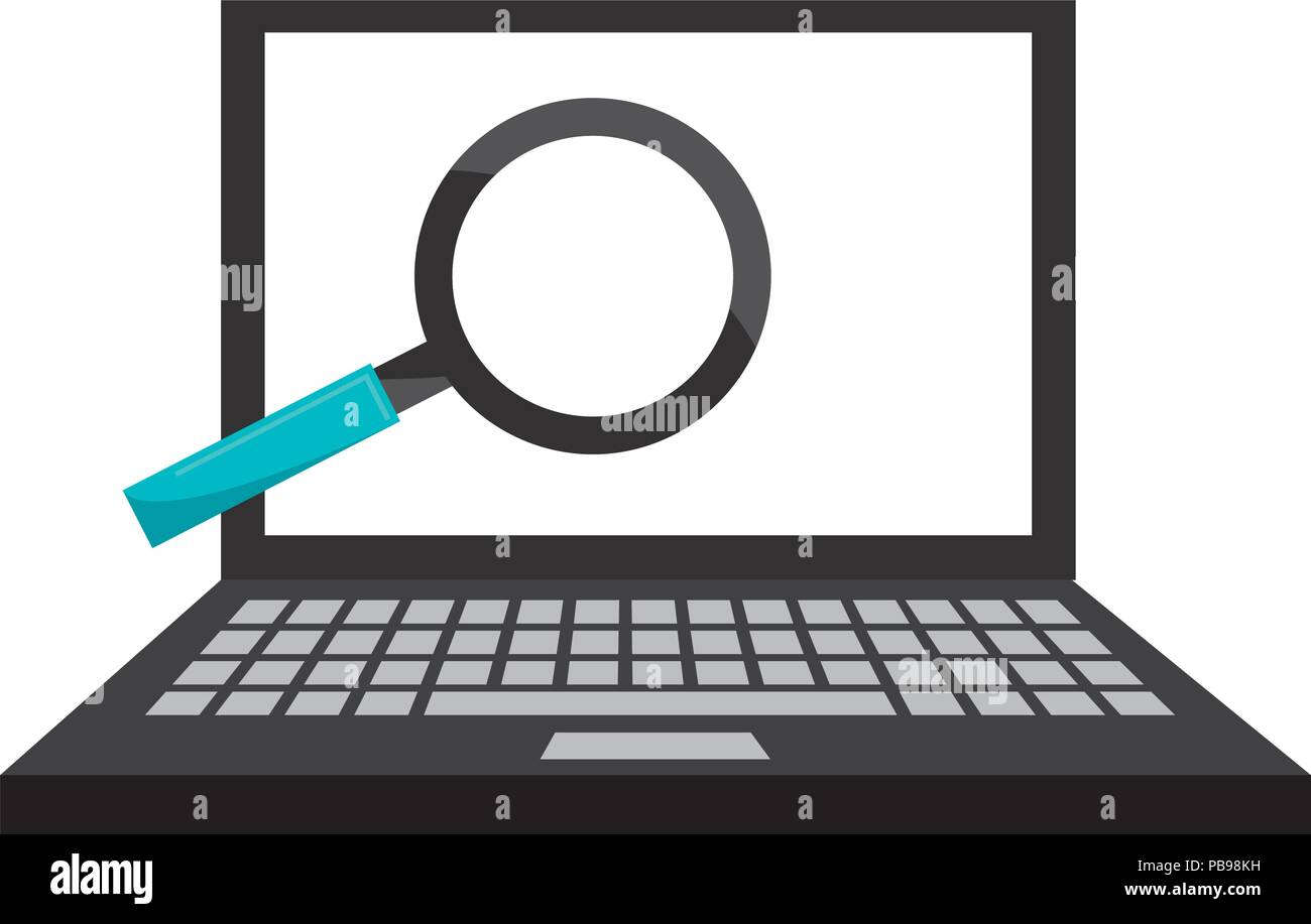laptop computer with magnifying glass vector illustration design Stock ...