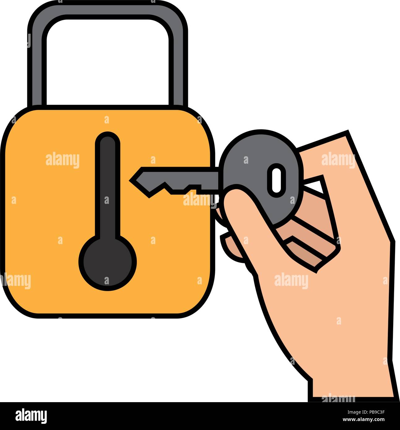 hand with secure padlock and key vector illustration design Stock ...