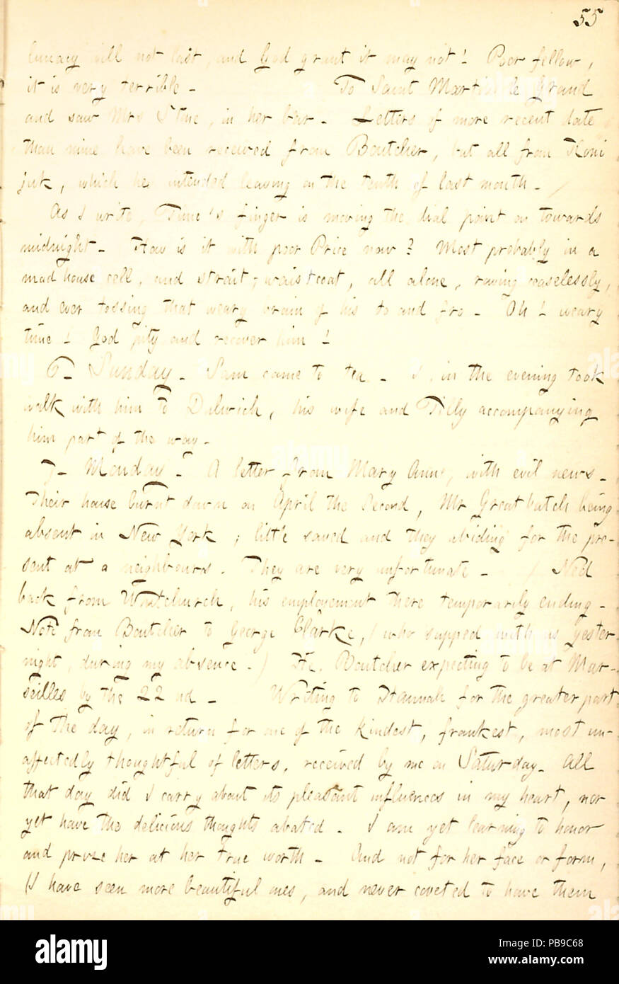 1738 Thomas Butler Gunn Diaries- Volume 7, page 61, May 5-7, 1855 Stock Photo