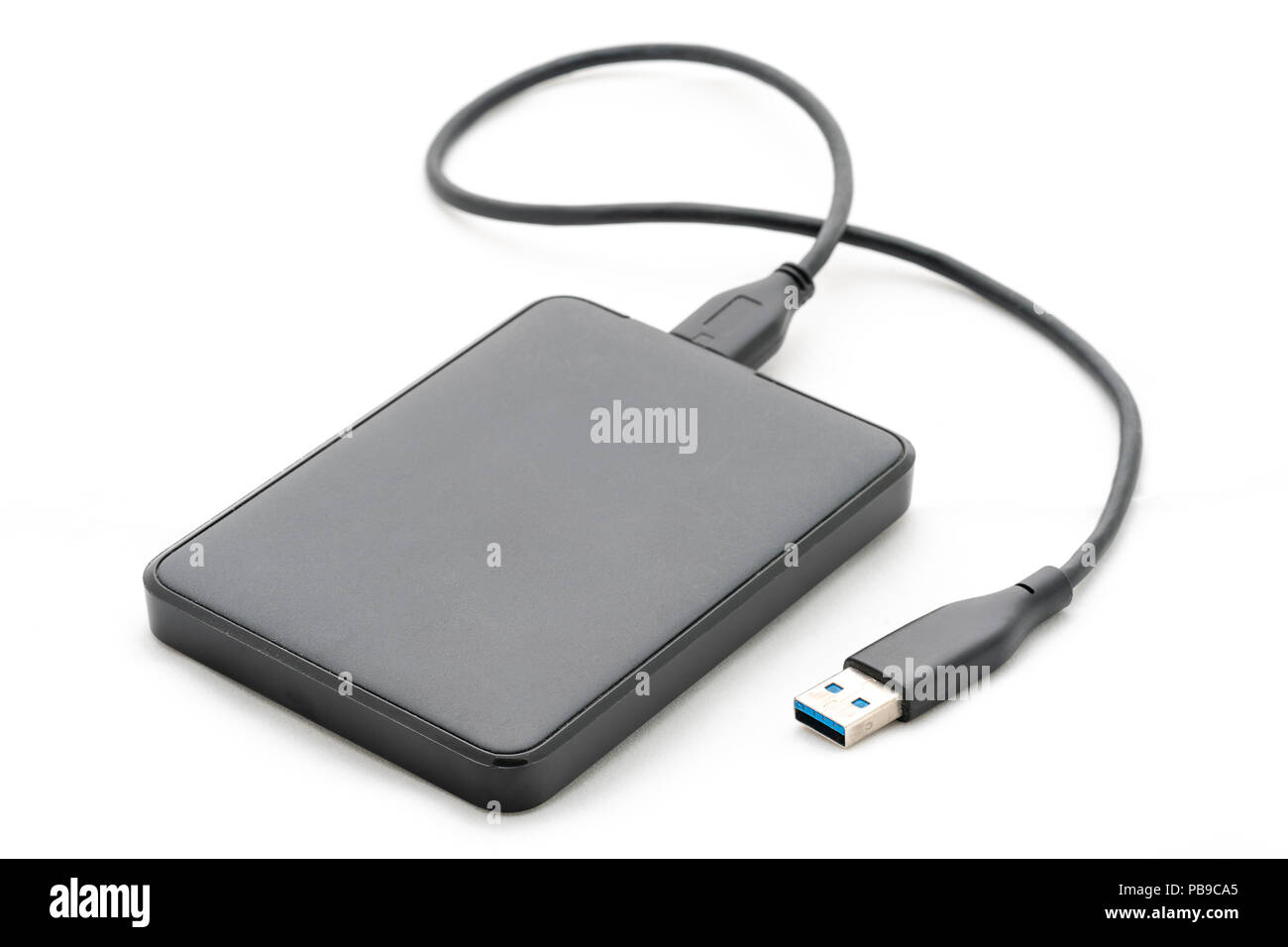 Isolated external hard drive or hard disk or HDD on white background. Stock Photo