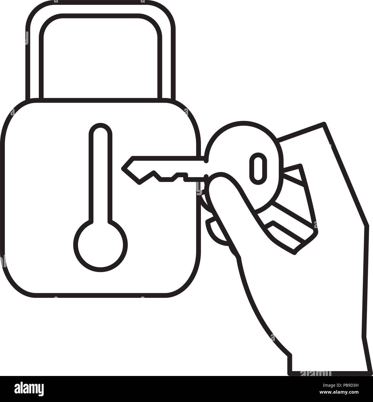 hand with secure padlock and key vector illustration design Stock ...