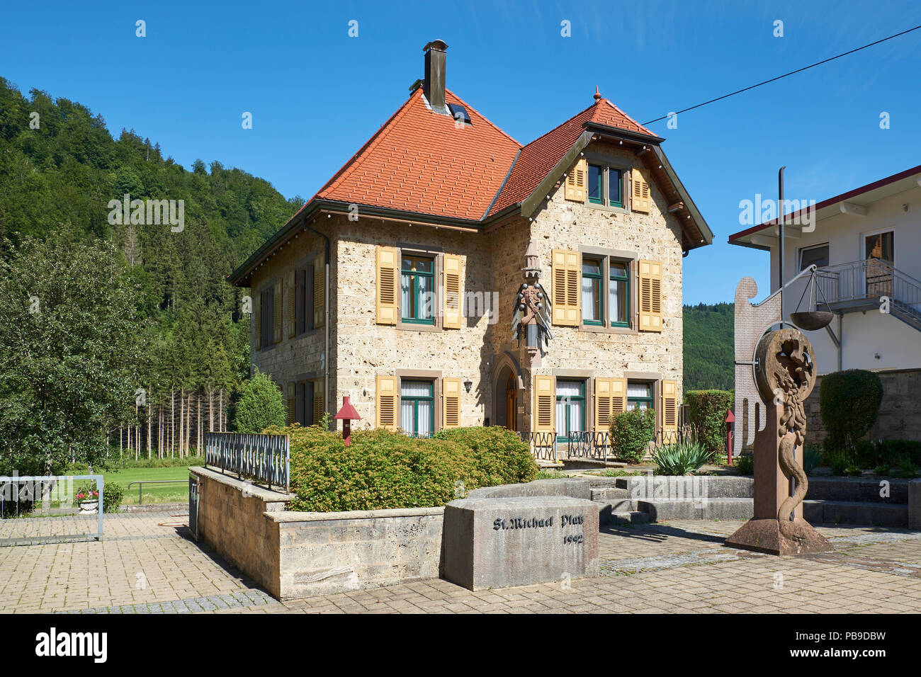 Rectory, built from Bärenthal lime stone, in the community Bärenthal, Tuttlingen district, Baden-Württemberg, Germany Stock Photo