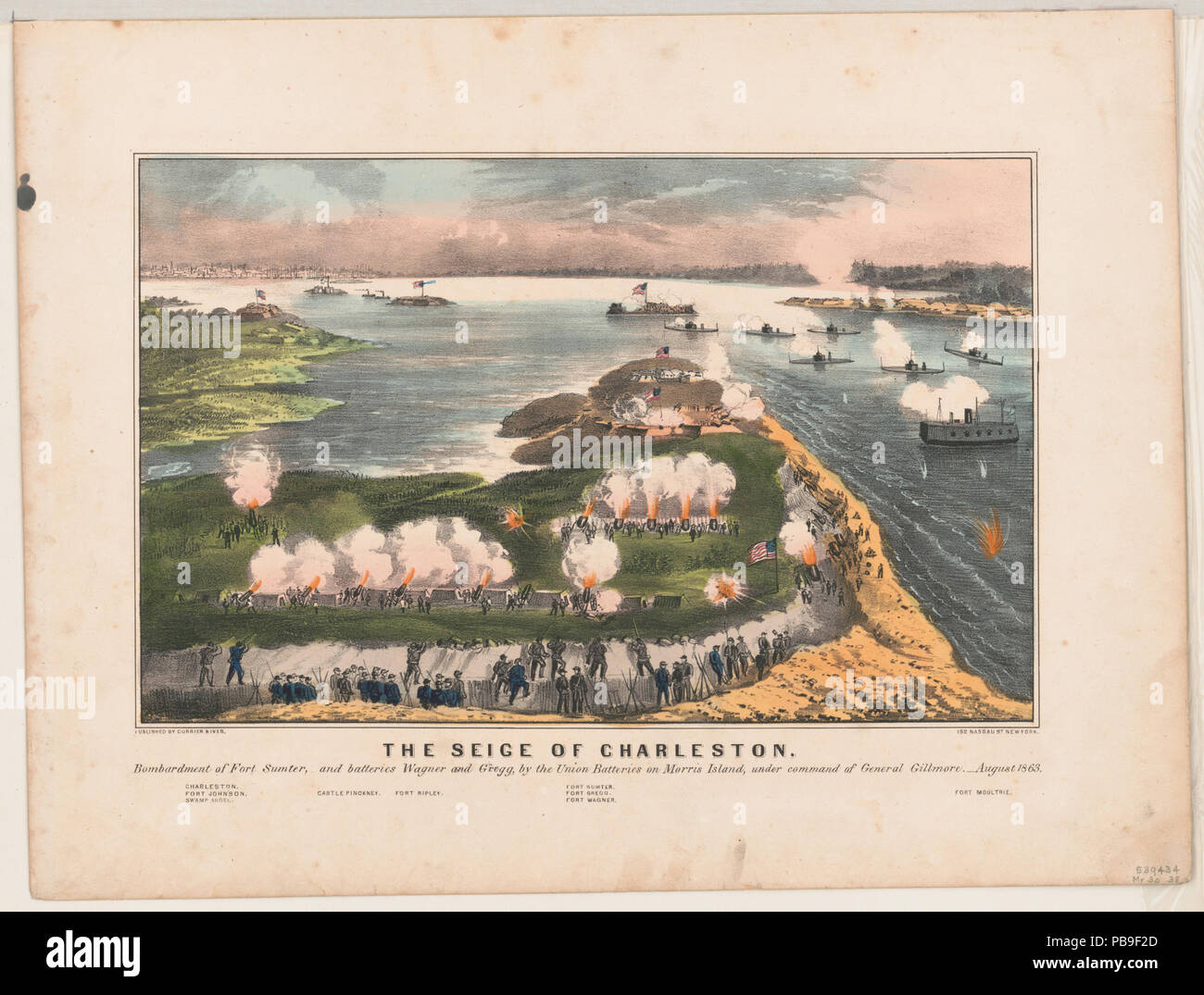 1700 The siege of Charleston- bombardment of Fort Sumter, and batteries Wagner and Gregg, by the Union batteries on Morris Island, under command of General Gilmore, August 1863 LCCN2001705816 Stock Photo