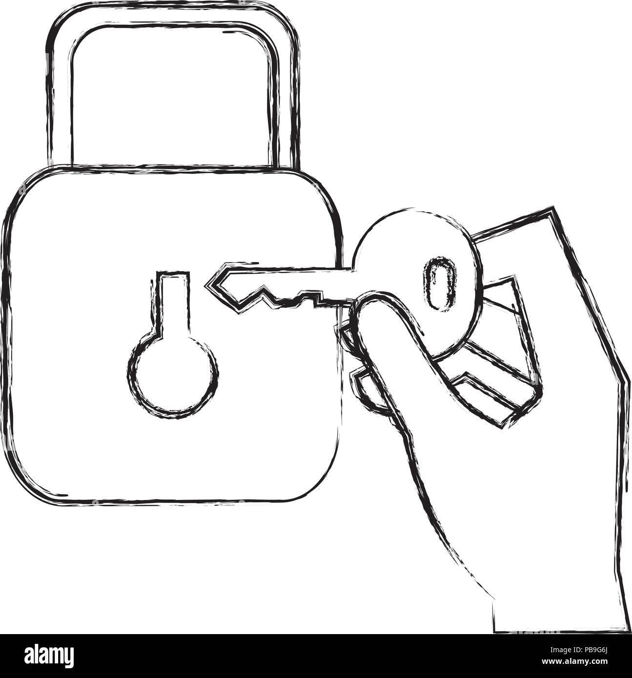 hand with secure padlock and key vector illustration design Stock ...