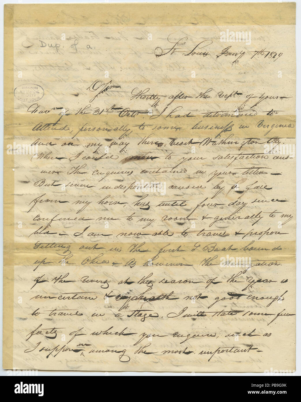 905 Letter of William H. Ashley to dear sir, January 7, 1829 Stock Photo