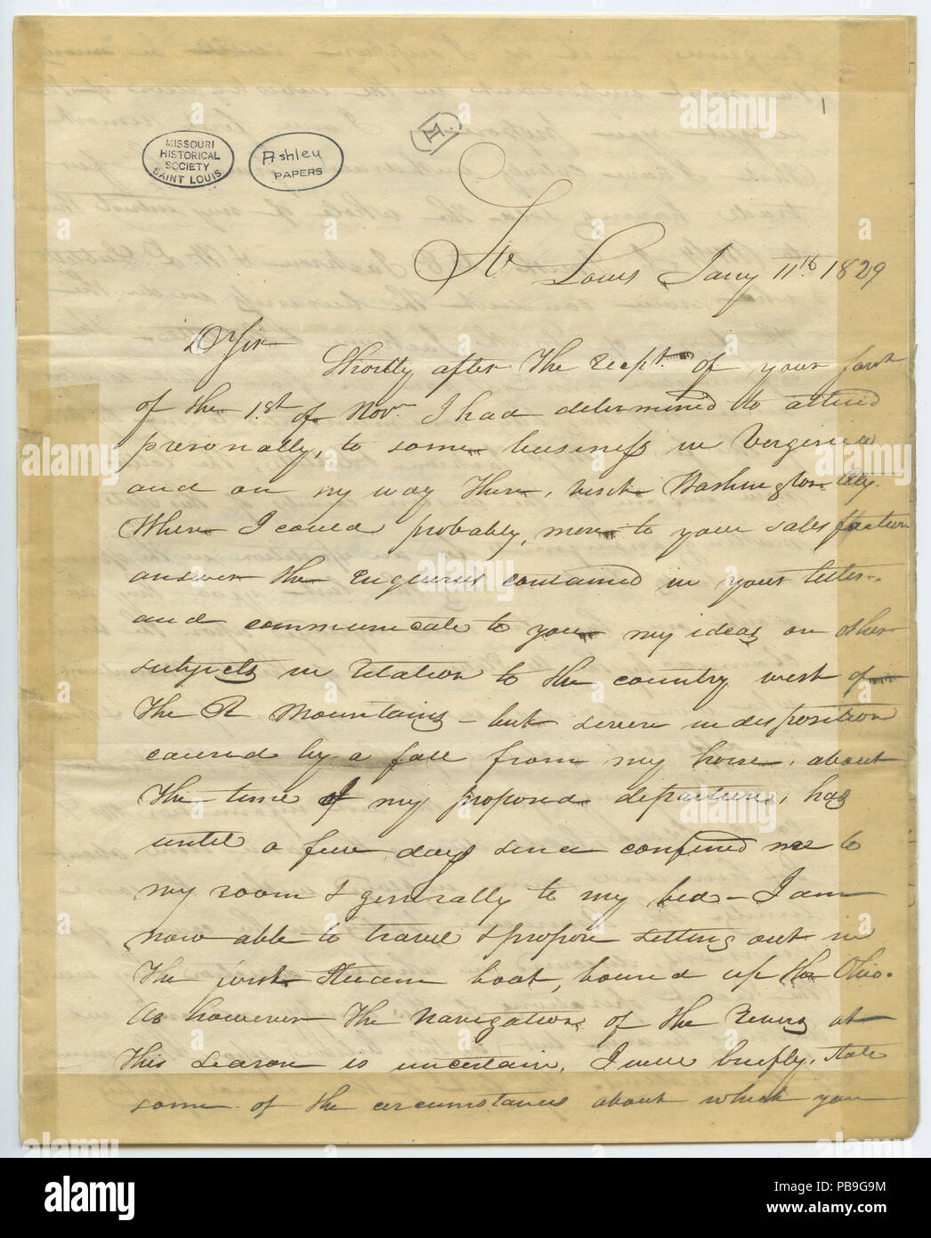 915 Letter signed William H. Ashley, St. Louis, to dear sir, January 11, 1829 Stock Photo