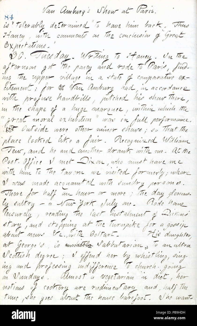1727 Thomas Butler Gunn Diaries- Volume 17, page 94, July 29, 1861 Stock Photo