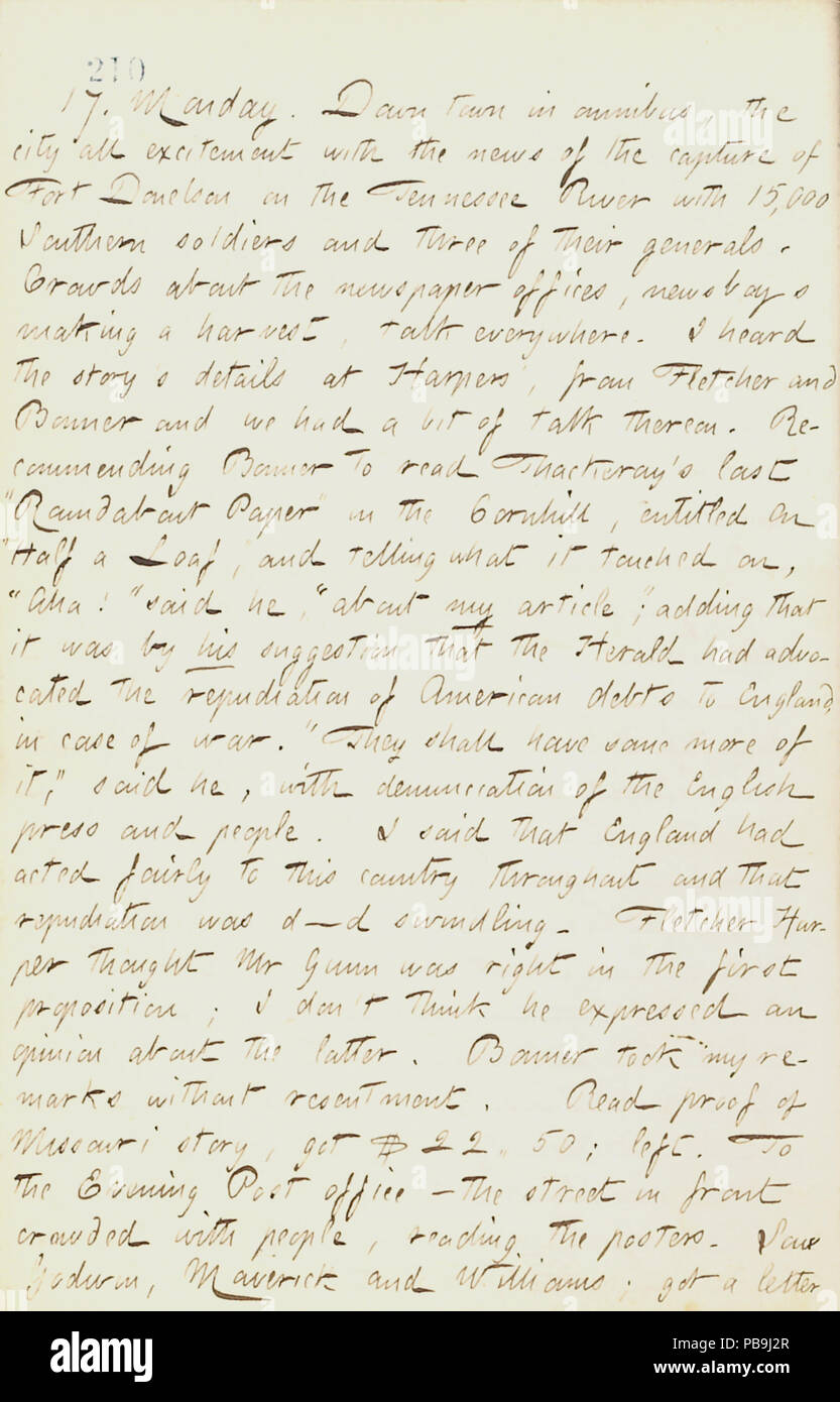 1728 Thomas Butler Gunn Diaries- Volume 18, page 232, February 17, 1862 Stock Photo