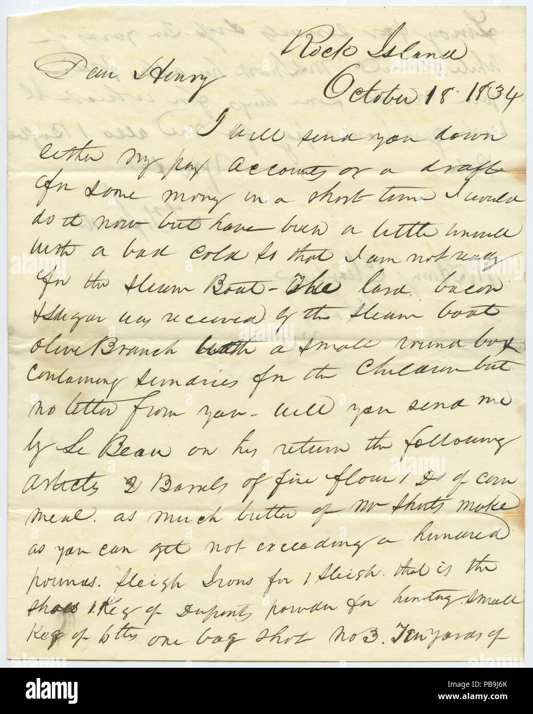 912 Letter signed T.F. Smith, Rock Island, to Henry Chouteau, St. Louis ...