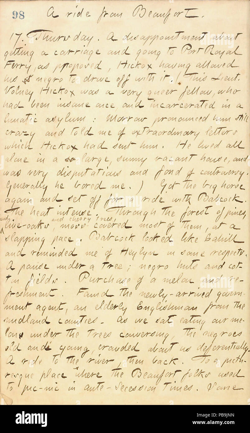 1731 Thomas Butler Gunn Diaries- Volume 20, page 108, July 17, 1862 Stock Photo