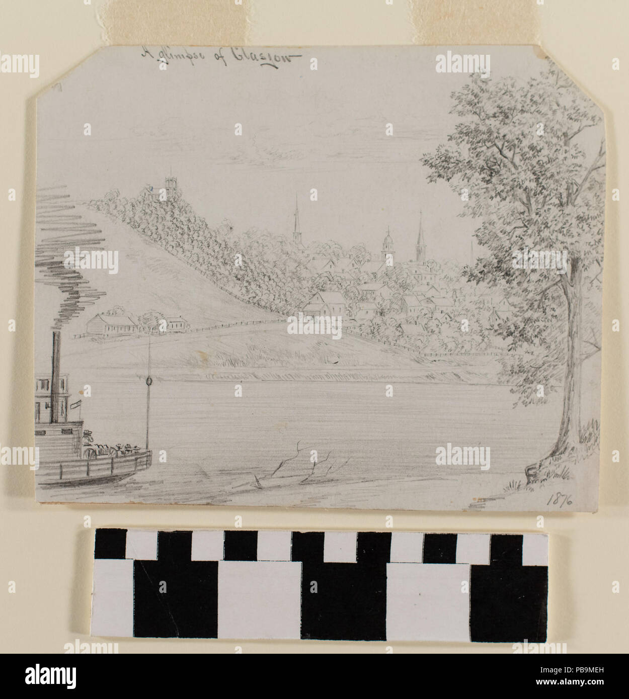 1180 Pencil Drawing "A Glimpse of Glasgow" by A. B. Greene Stock Photo