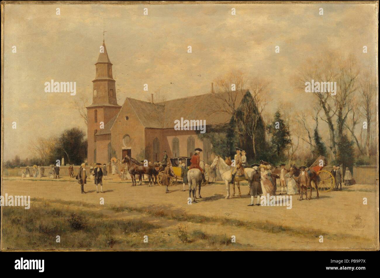 Old Bruton Church, Williamsburg, Virginia, in the Time of Lord Dunmore. Artist: Alfred Wordsworth Thompson (1840-1896). Dimensions: 18 x 27 1/8 in. (45.7 x 68.9 cm). Date: 1893. Museum: Metropolitan Museum of Art, New York, USA. Stock Photo