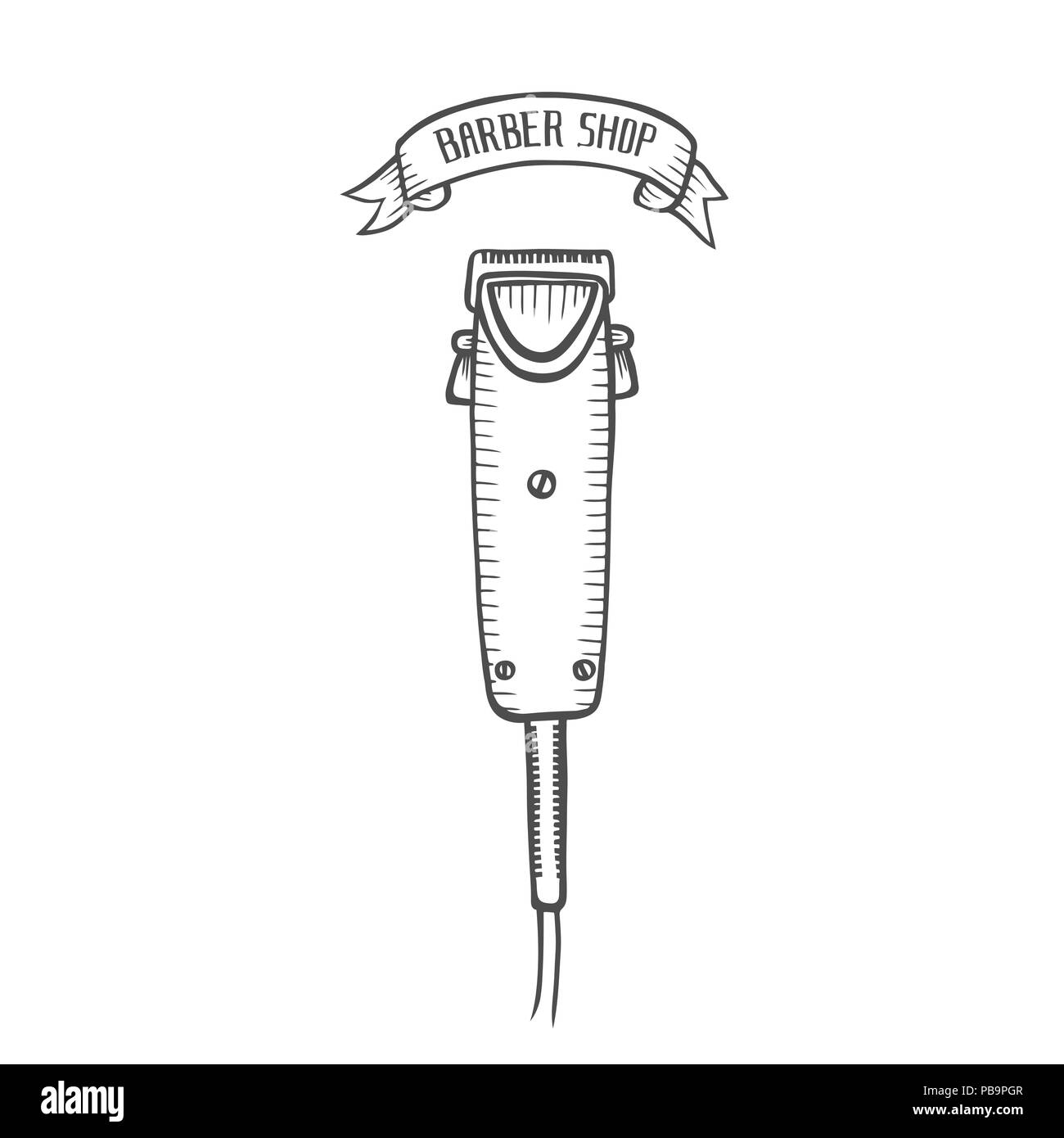 Vector hand drawn illustration of electric hair clipper in vintage engraved  style. isolated on white background. Side view Stock Vector Image & Art -  Alamy
