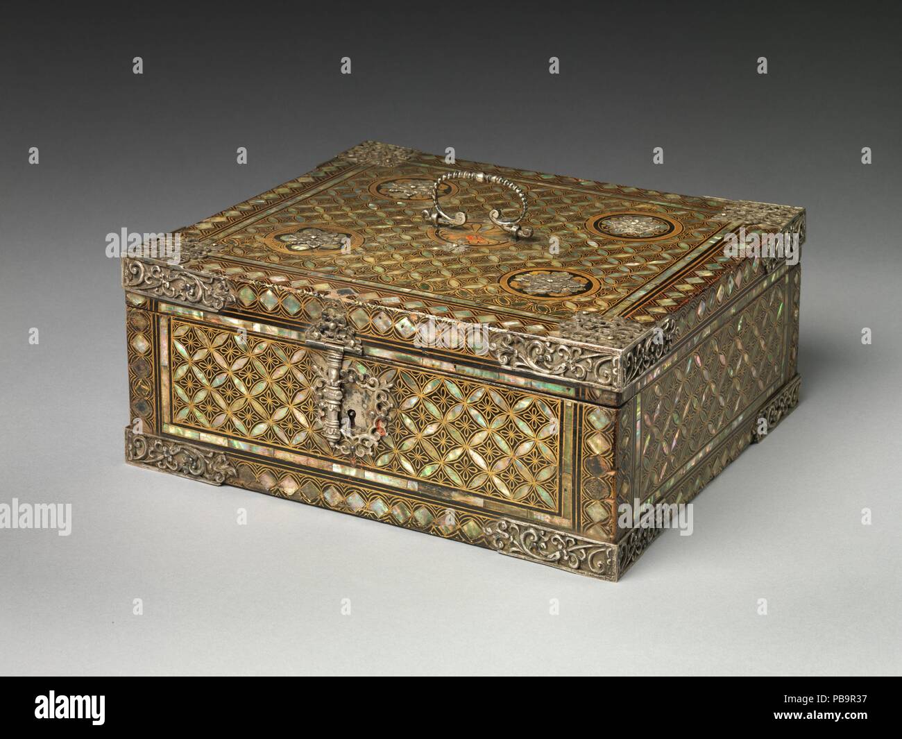Storage Box in Nanban (Southern Barbarian) Style. Culture: Japan. Dimensions: H. 5 1/2 (14 cm); W. 12 5/8 in. (32.1 cm); D. 11 3/8 in. (28.9 cm). Date: 16th century. Museum: Metropolitan Museum of Art, New York, USA. Stock Photo