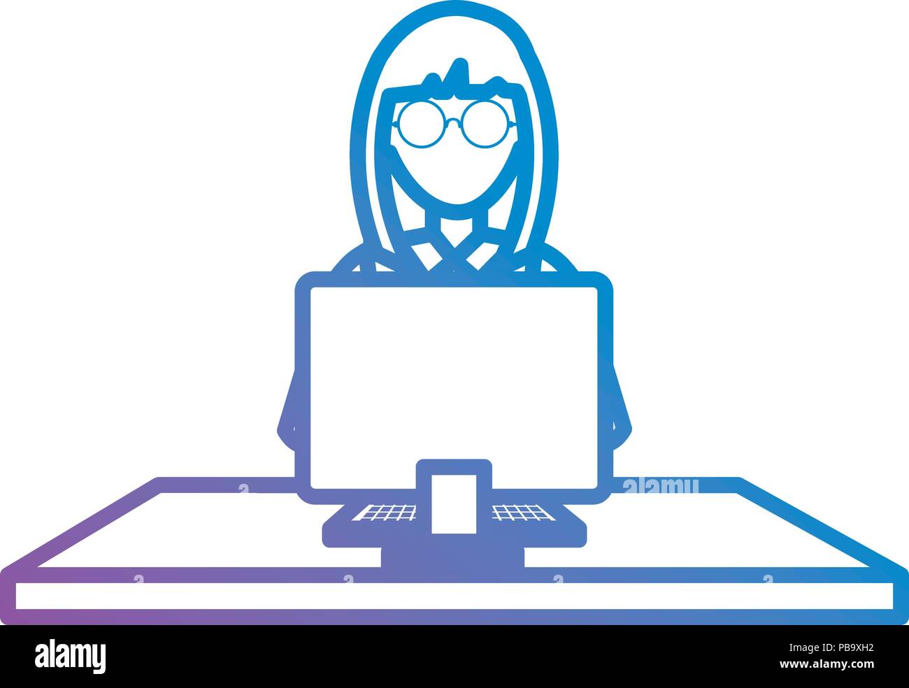 Female using desktop computer Stock Vector Images - Alamy