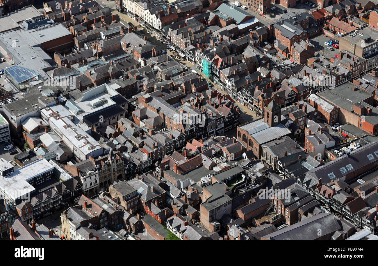 aerial view of Bridge Street in Chester city centre Stock Photo