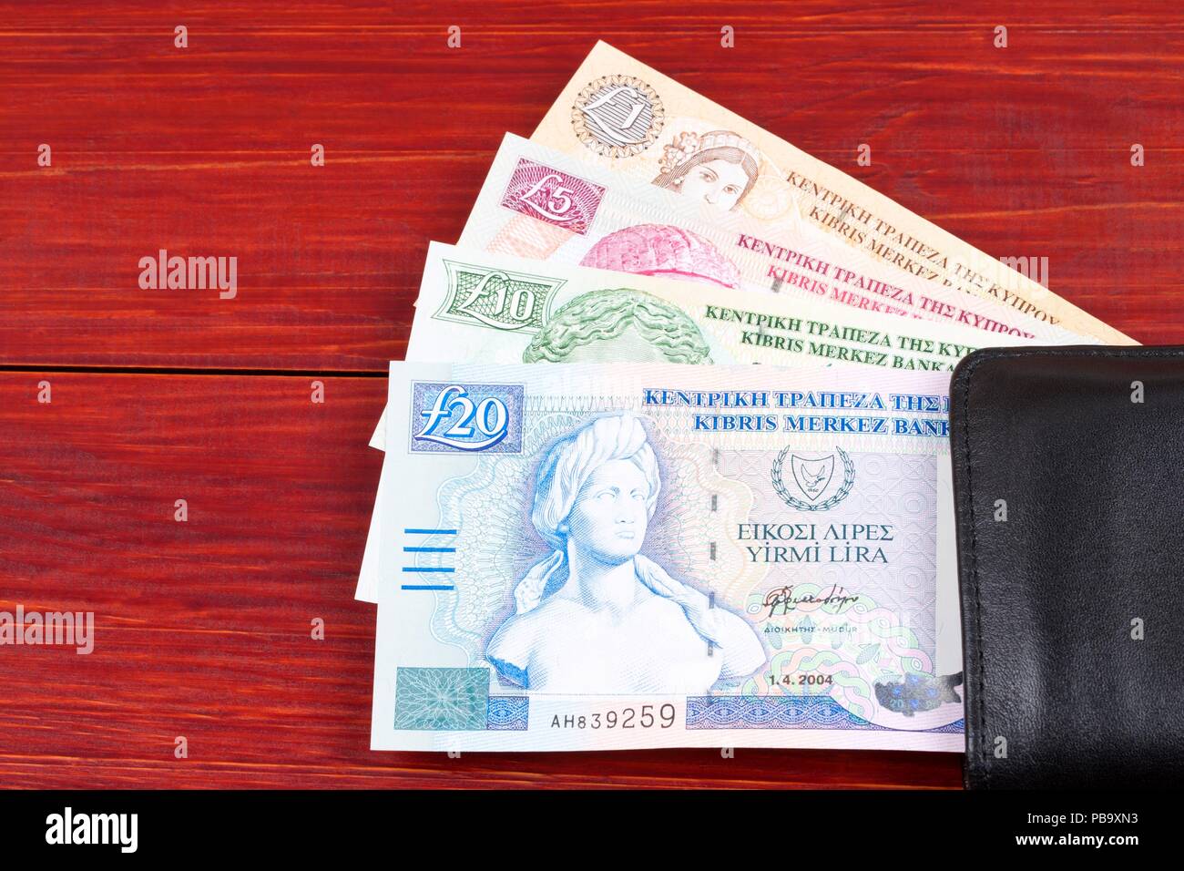 Cypriot Pounds in the black wallet Stock Photo