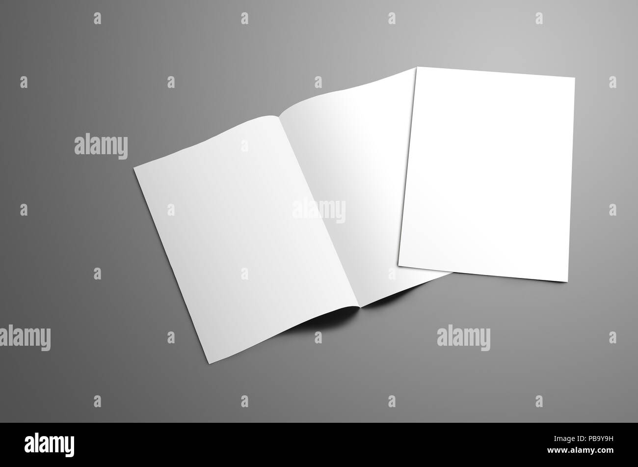 Download Concept Mockup With Two Blank A4 A5 Bi Fold Brochure With Soft Shadows Isolated On Gray Background One Booklet Is Closed And Lie On Open On The Stock Photo Alamy