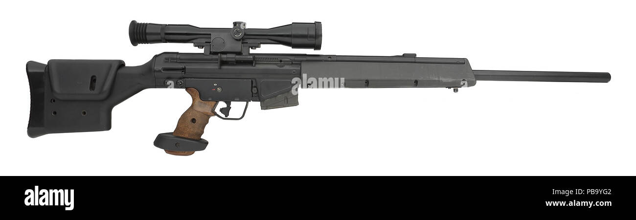 Heckler and Koch PSG-1 centrefire self loading sniper rifle with scope Stock Photo