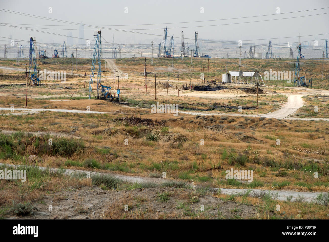 Oil fields in Balakhani area in the outskirts of Baku, Azerbaijan. Stock Photo