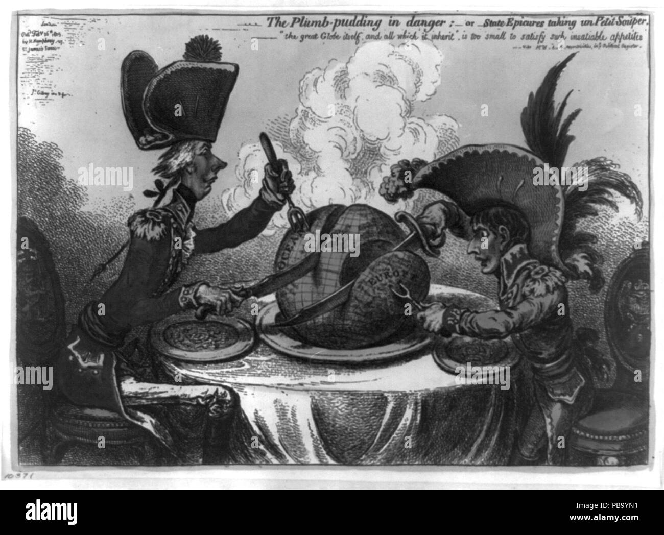 1685 The Plumb-pudding in danger, or, State epicures taking un petit souper LCCN2001695072 Stock Photo